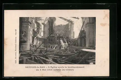 AK Seppois-le-Bas, L`Église après le bombardement du 5 Mai 1916