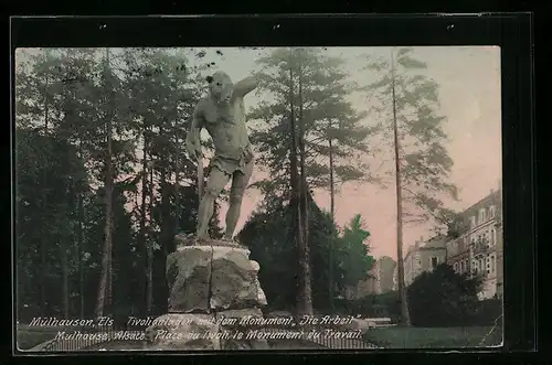 AK Mülhausen /Els., Tivolianlage mit dem Monument Die Arbeit