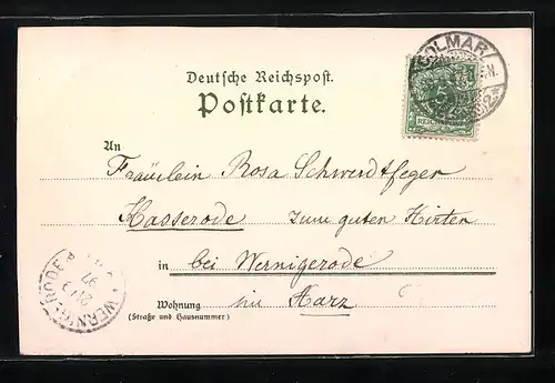 Lithographie Colmar, Jäger-Kaserne, Pfeffeldenkmal, Bruat-Denkmal