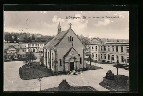 AK Mülhausen /Els., Hasenrain mit Kirche, Totalansicht