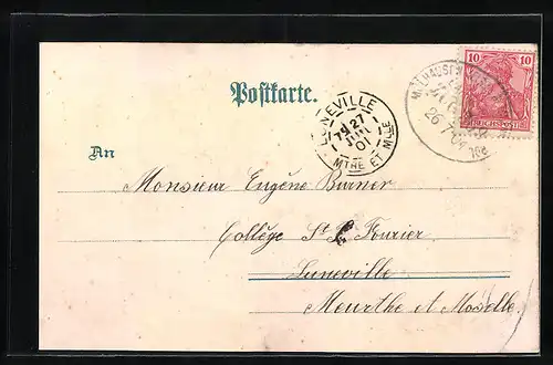 Lithographie Mülhausen i. Els, Rathaus, Neuquartierplatz, Kreisdirection