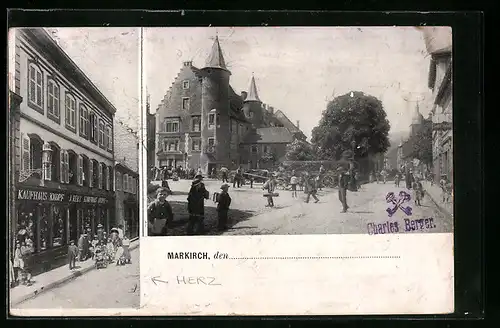 AK Markirch, Strassenpartie, Kaufhaus Knopf