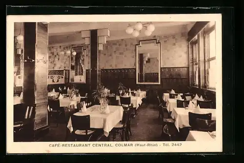 AK Colmar, Café-Restaurant Central, Innenansicht