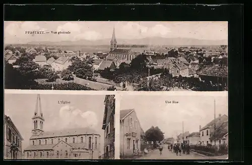 AK Pfastatt, Vue générale, L`Église, Une Rue