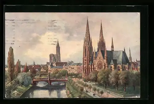 Künstler-AK Raphael Tuck & Sons Nr. 2008: Strassburg, Ev. Garnisonskirche und Münster