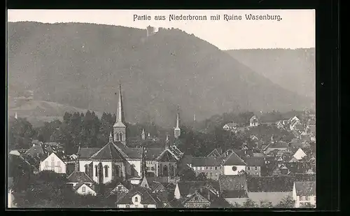 AK Niederbronn, Ortsansicht mit Ruine Wasenburg