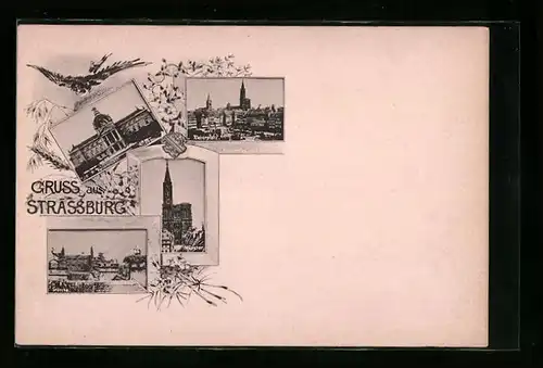 AK Strassburg i. E., Kleberplatz, Kaiserpalast, Münster