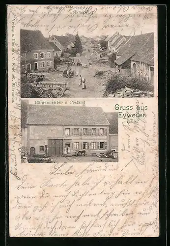 AK Eyweiler, Bürgermeister- und Postamt, Strassenpartie