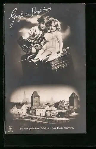 AK Strassburg i. E., Bei den gedeckten Brücken, Süsse Kinder