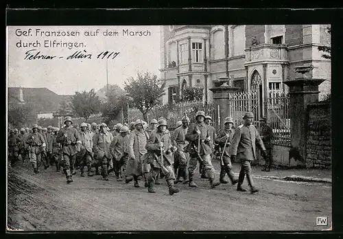 AK Elfringen, Gefangene Franzosen auf dem Marsch durch den Ort