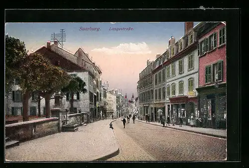 AK Saarburg, Blick in die Langestrasse mit Geschäften