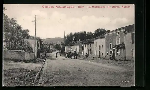 AK Delm, Strassenpartie mit Kirche und Delmer Rücken
