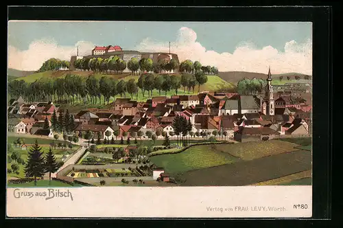 AK Bitsch, Stadtpanorama vom Berg gesehen
