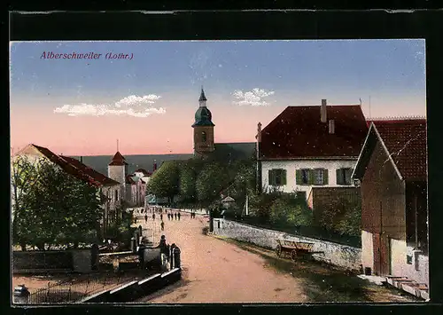 AK Alberschweiler, Ortspartie mit Kirchturm