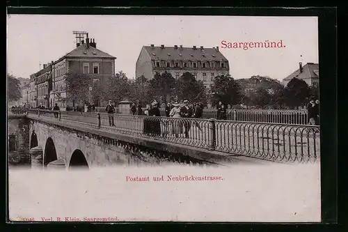 AK Saargemünd, Postamt und Neubrückenstrasse