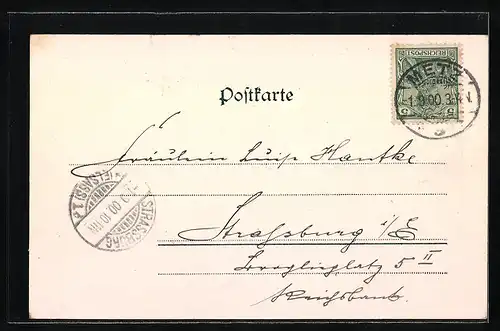 AK Metz, Römerstrasse mit Passanten