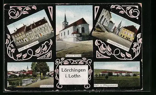 AK Lörchingen, Spital St. Sebastian, Kathol. Kirche, Leopold-Vallet-Strasse, Heil- u. Pflegeanstalt
