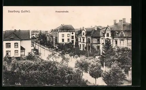 AK Saarburg /Lothr., Hesserstrasse mit Bäumen