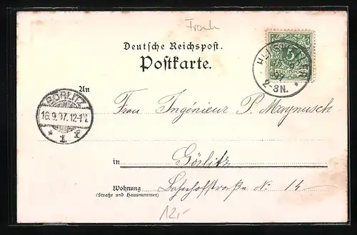 Lithographie Metz, Ansicht von der St-Georgenbrücke, Justiz-Palast und Nymphe, Paradeplatz mit Stadthaus und Hauptwache