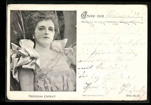 AK Schauspielerin Prinzess Chimay mit Puffärmeln