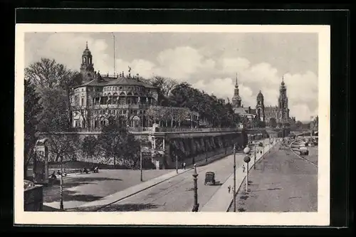 AK Dresden, Die Brühlsche Terrasse mit Belvedere