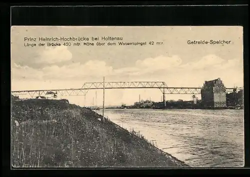 AK Kiel-Holtenau, Prinz Heinrich-Hochbrücke mit Getreide-Speicher
