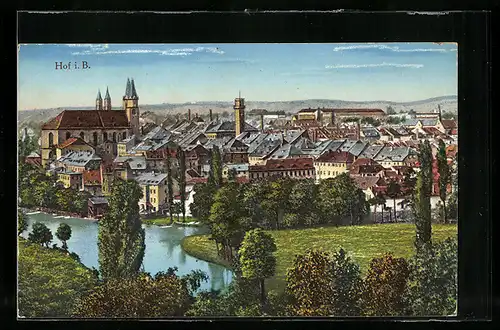 AK Hof i. B., Ortsansicht aus der Vogelschau