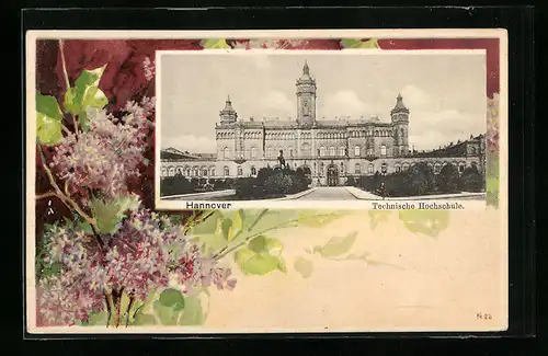 AK Hannover, Technische Hochschule, Passepartout mit Flieder