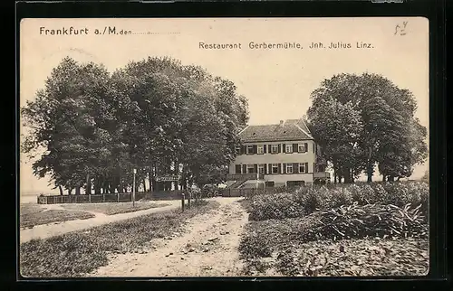 AK Frankfurt-Oberrad, Restaurant Gerbermühle mit Gartenlokal