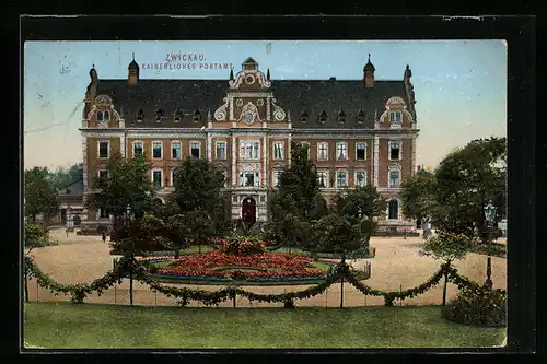 AK Zwickau, Kaiserliches Postamt mit Park