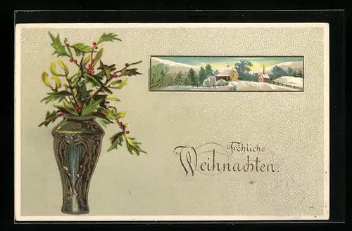 AK Winterlandschaft zu Weihnachten mit Vase