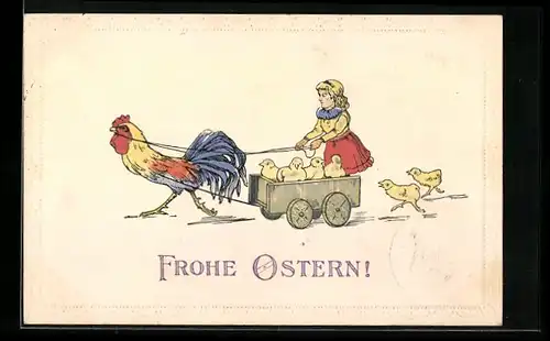 AK Osterküken im Wagen