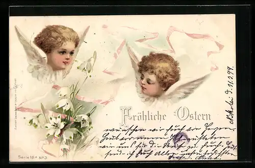 AK Osterengel mit Schneeglöckchen