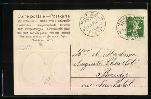 AK Osterküken mit Ostereiern und Vergissmeinnicht