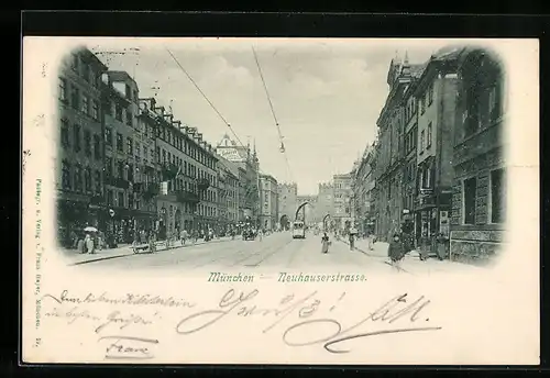 AK München, Neuhauserstrasse mit Strassenbahn