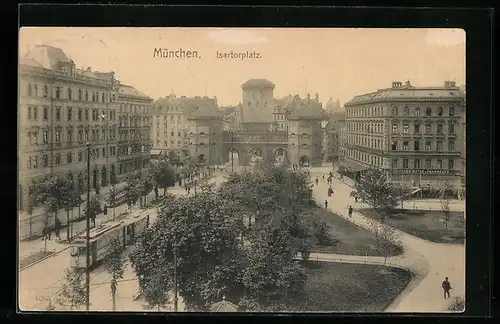 AK München, Isartorplatz mit Strassenbahn