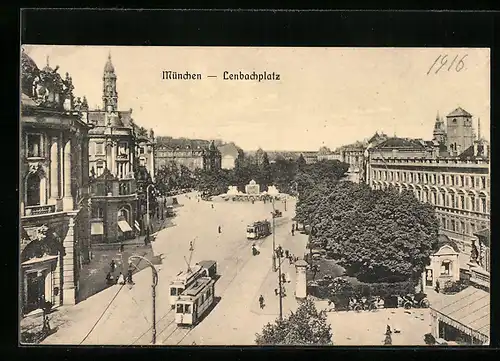 AK München, Strassenbahnen auf dem Lenbachplatz