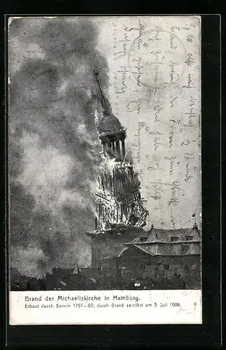 AK Hamburg-Neustadt, Brand der grossen Michaeliskirche 1906, Einsturz des Turms