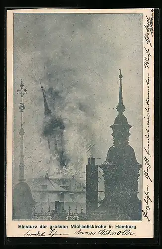 AK Hamburg-Neustadt, Brand un Einsturz der grossen Michaeliskirche 1906