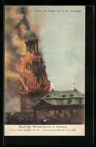 AK Hamburg-Neustadt, Brand an der Michaeliskirche am 3. Juli 1906