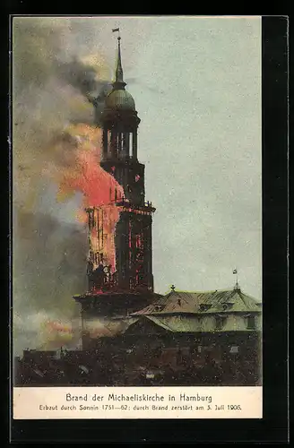 AK Hamburg-Neustadt, Brand der Michaeliskirche 3. Juli 1906