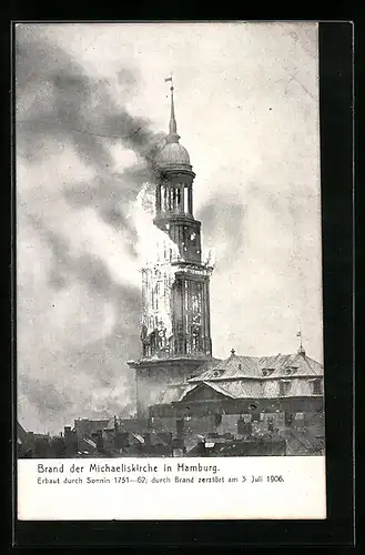 AK Hamburg-Neustadt, Brand der Michaeliskirche 1906