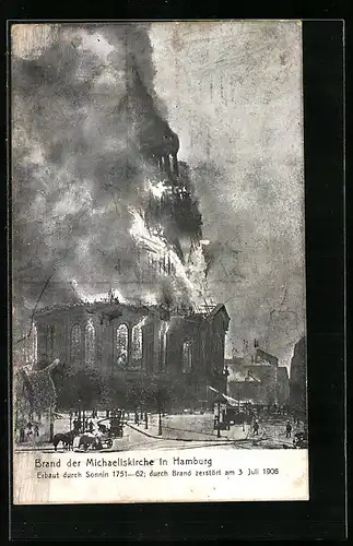 AK Hamburg-Neustadt, Brand der Michaeliskirche am 3. Juli 1906, Einsturz des Turmes