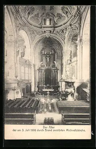 AK Hamburg-Neustadt, Der Altar der am 3. Juli durch Brand zerstörten Michaeliskirche