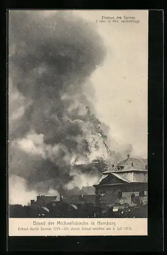 AK Hamburg-Neustadt, Brand der Michaeliskirche 3. Juli 1906