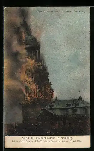 AK Hamburg-Neustadt, Brand an der Michaeliskirche am 3. Juli 1906