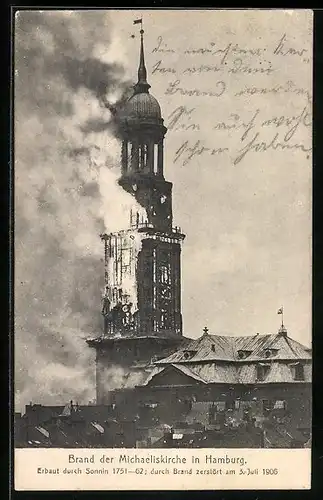 AK Hamburg-Neustadt, Brand der St. Michaeliskirche am 3.7.1906