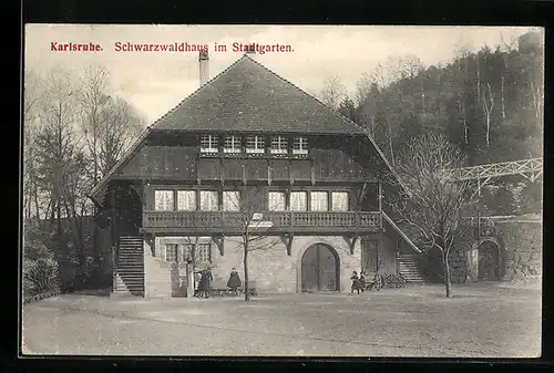 AK Karlsruhe, Schwarzwaldhaus im Stadtgarten