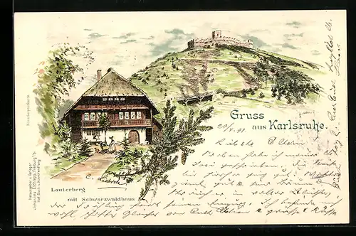 Lithographie Karlsruhe, Lauterberg mit Schwarzwaldhaus