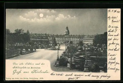 Mondschein-Lithographie Karlsruhe, Schloss mit Schlossplatz